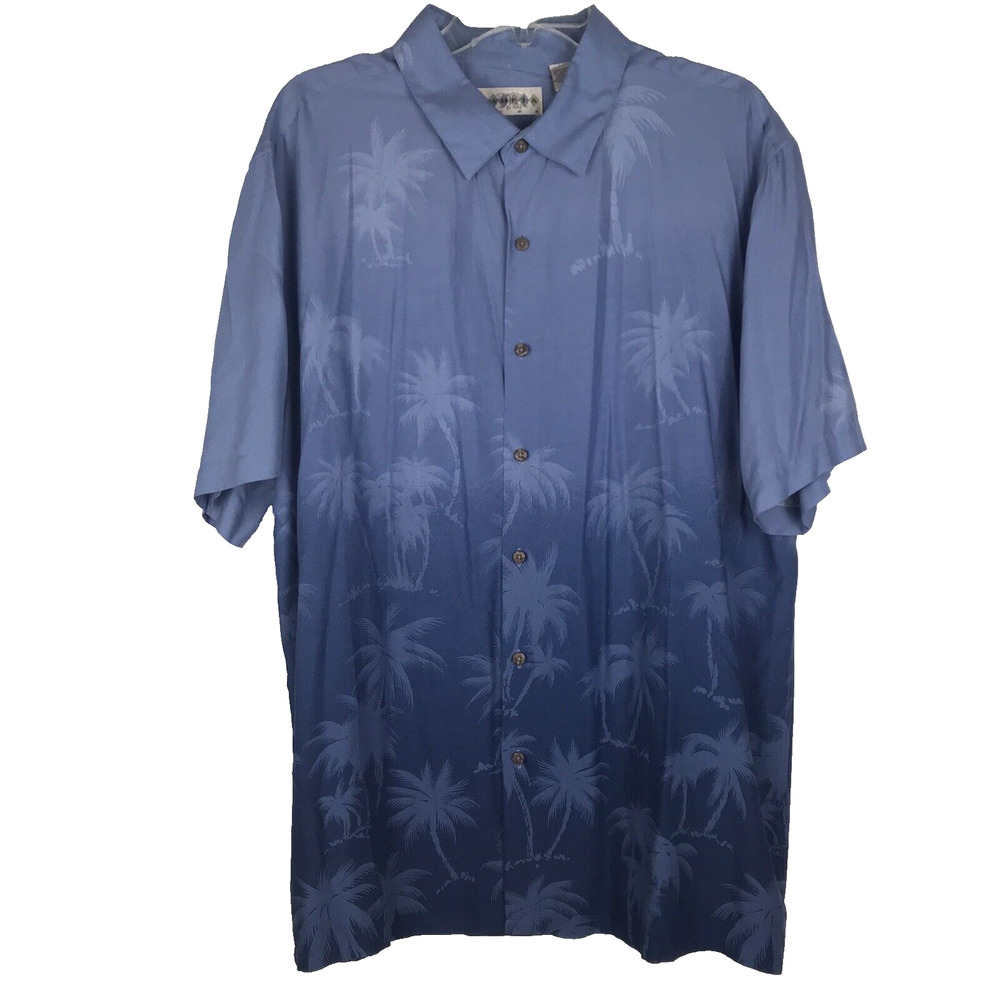 Campia Moda Hawaiian Shirt Short Sleeve Button Up Blue Palm Trees Men's XL